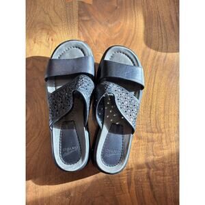 DANSKO Black Double-Strap Slide Sandals Tooled Leather 38 EUR / 7.5-8 US